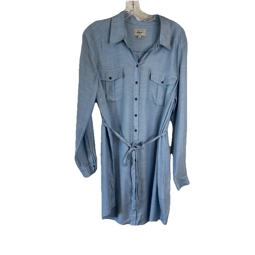 G.H. Bass & Co. Light Blue Button-Down Shirt Dress Belted Chambray Large